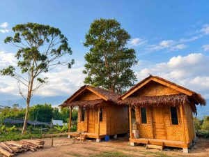 Ardara Lodge bamboo cabins in the rural landscape of Cilawu, Garut